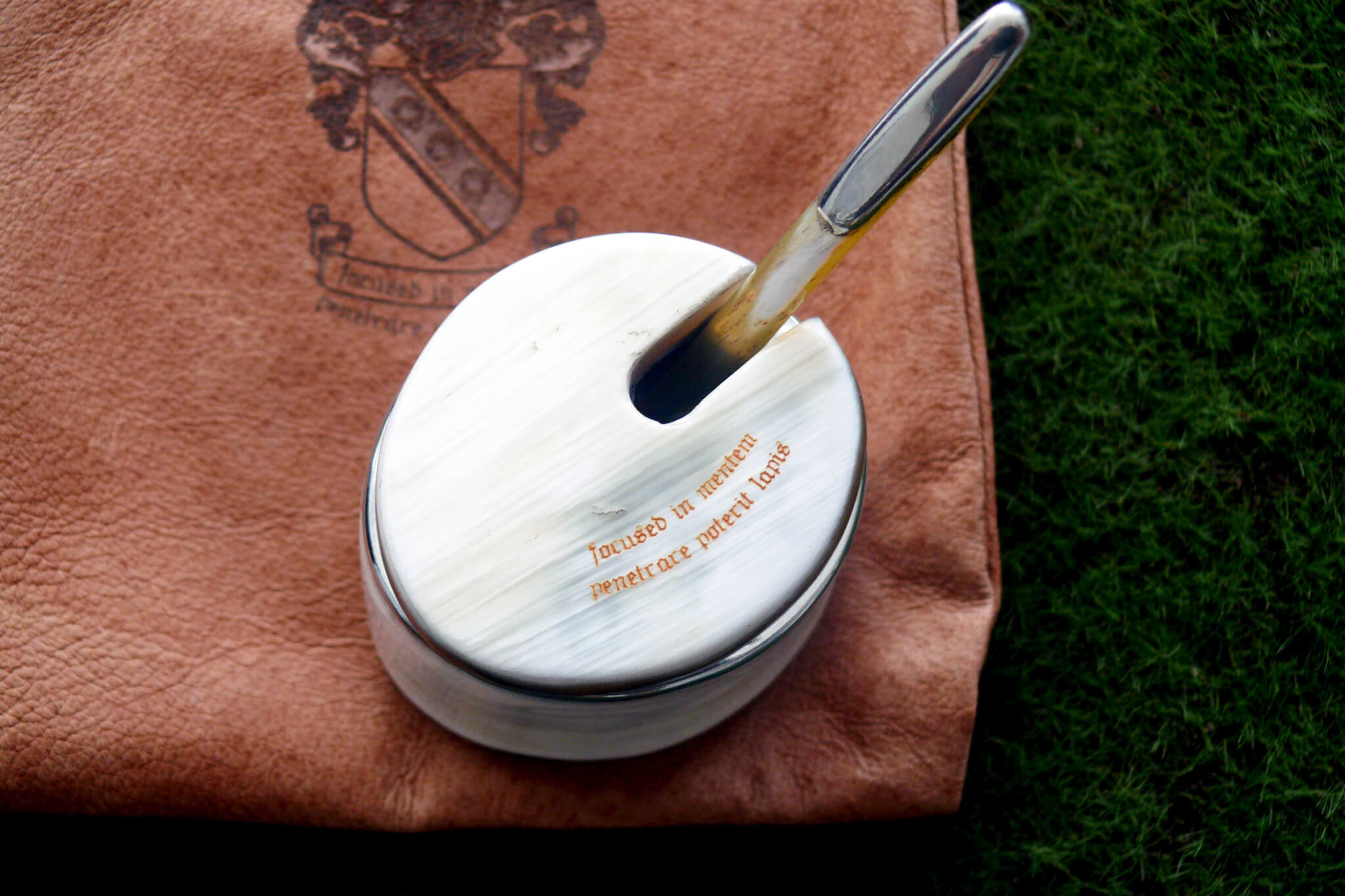 Personalised Gift Idea: Engraved Leather Pouch & Horn Pot