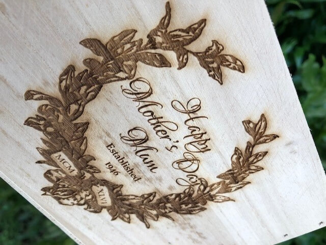 large wooden mothers day plant pot box close up