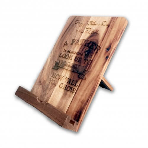 Father's Day Cookbook stand wooden personalised side view 2