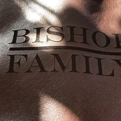 Bishop Family engraved leather patch