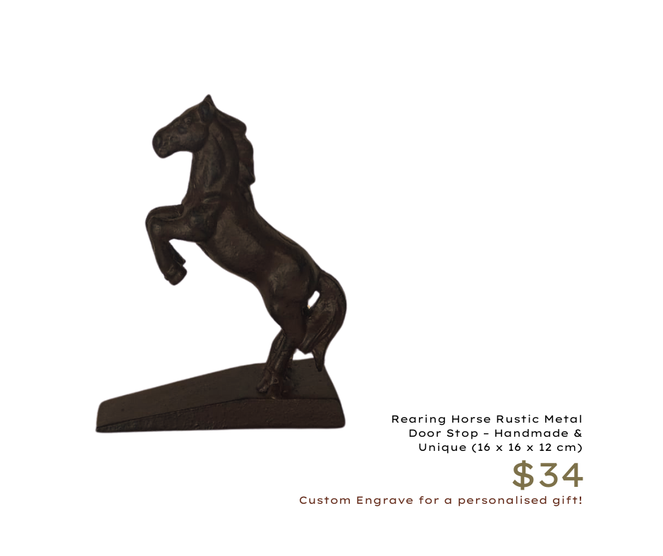 Rearing Horse Rustic Metal Door Stop – Handmade & Unique (16 x 16 x 12 cm)